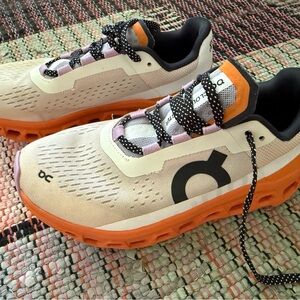 On Running Beige Orange Black Athletic Running Shoes